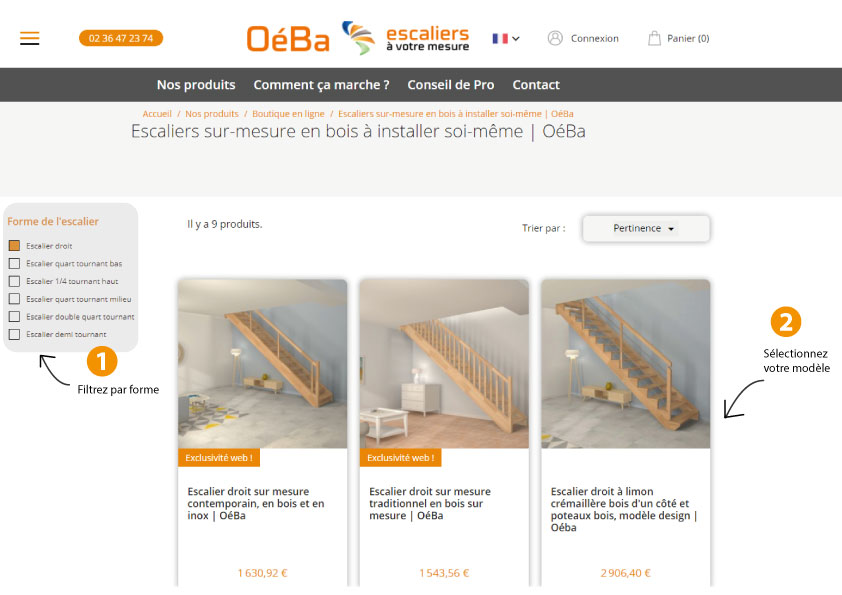 Boutique en ligne d'escaliers OéBa : Choisir la forme de son escalier sur-mesure